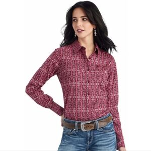 Ariat Shirt Fitted Stretch Kirby Aztec Southwestern Magenta Pink Women’s L